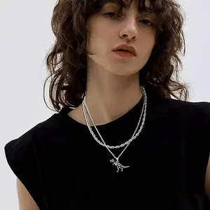 FaithHeart Dinosaur Skeleton Tyrannosaurus Pendant Necklaces with Rope Chain