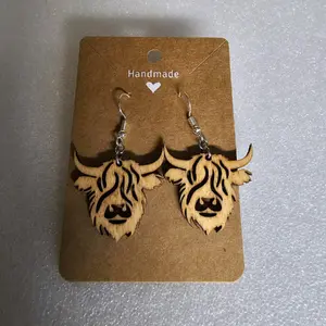 Handmade Wood Highland Cow Earrings