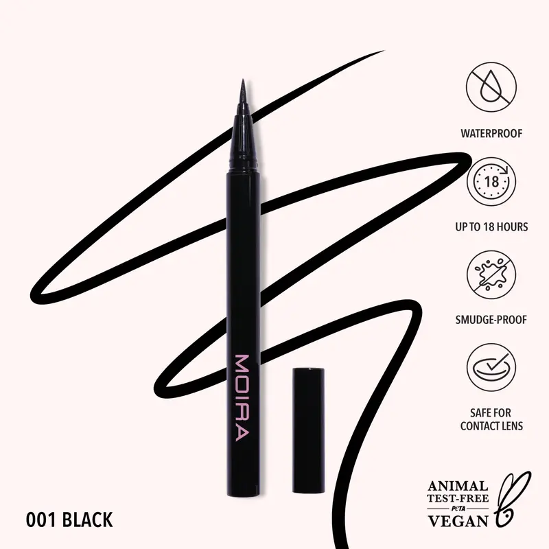 MOIRA | Precision Liquid Liner (001, Black) | Precision Felt-Tip Eyeliner with Waterproof Long-Wear Formula