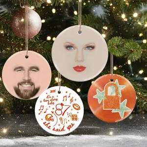 Set of 4 Merry Christmas Ceramic Ornament, Christmas Decoration, Xmas Hanging Ornament, Christmas Xmas Gifts