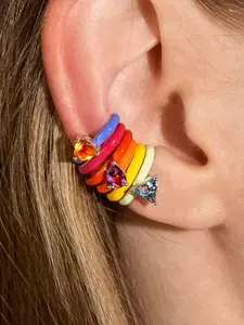 6 Piece Fashion Colorful Geometric Rhinestone Ear Cuff Set, No Piercing Simple Design Casual Earring Clip Non Piercing Earrings Women Party Vacation Creative Earrings