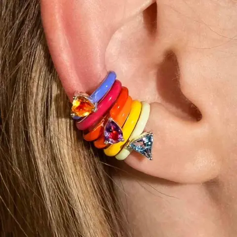 6 Piece Fashion Colorful Geometric Rhinestone Ear Cuff Set, Non Pierced Jewelry, No Piercing Simple Design Casual Earring Clip Non Piercing Earrings Women Party Vacation Creative Earrings