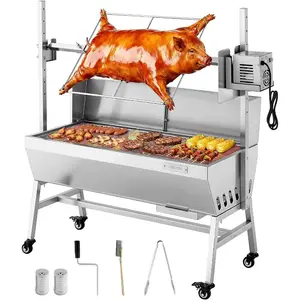 VEVOR Rotisserie Grill, 37in BBQ Outdoor Pig Lamb Spit Roaster, Charcoal Spit Roaster with 132 LBS Capacity, Wheels, 7 - Level Height, Stainless Steel Electric Rotisserie Grill Kit for Camping OutdoorVEVOR Super Brand Day