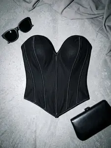 Y2K Boned Grommet Eyelet Front Lace Up Back Adjustable Backless Overbust Shapewear Woven Corset Tube Top Music Festival Summer