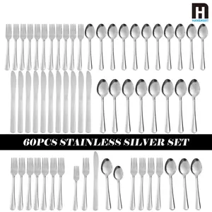 Silverware Set for 12 - 60-Piece Stainless Steel Flatware, Mirror Polished Flatware Set, Dishwasher Safe, Includes Forks, Spoons & Knives - Sturdy