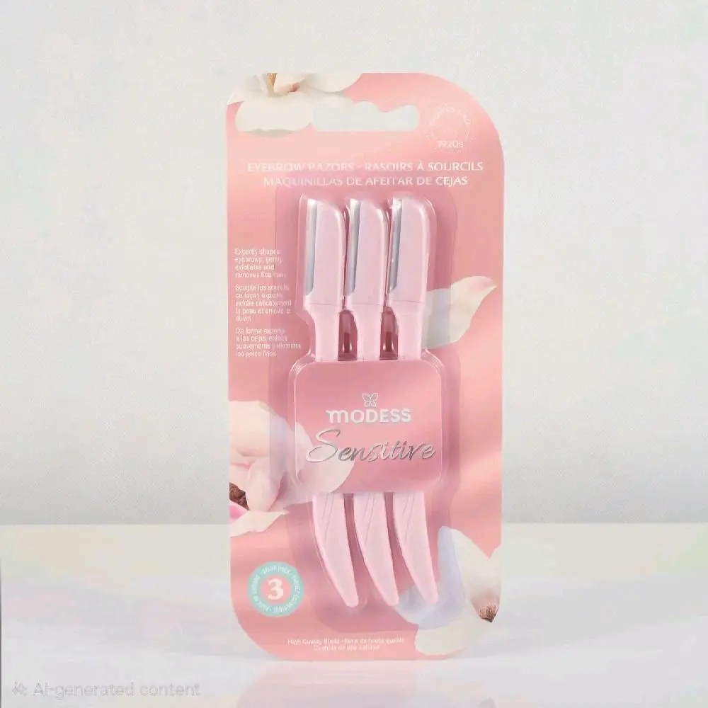 Modess Cosmetics Eyebrow Razors, 3-Pack Soft Durable Dermaplaning Tool, Peach Fuzz Remover, Sensitive Skin Safe, with Protective Caps