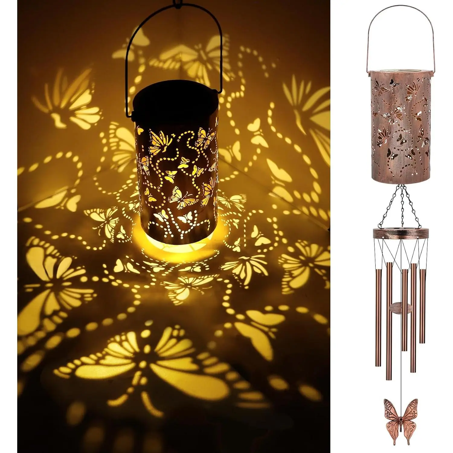 35-in Synthetic Solar LED Light Butterfly Wind Chimes, Creative Outdoor Garden Decor, Thoughtful Mother's Day/Anniversary Gift for Women, Solar Lantern Memorial Decor for Christmas, Ideal for Friends, Decorative