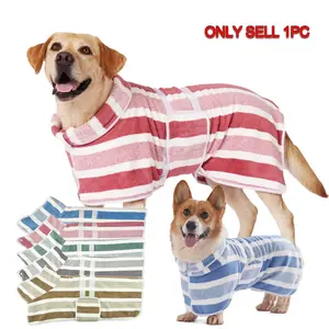 1pc Quick Drying Dog Bathrobe Dog Striped Bathrobe Dressing Gown Super Absorbent Pet Bathrobe Adjustable Belly Band Super Soft Fabric Striped Craftsmanship