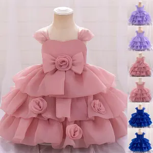 Anniversary Pink Baby Girls Clothes Bow 2263 Infant Birthday Cocktail Dress Toddler Pageant Newborn Ball Gown Princess Baptism Frock 6M-3Y