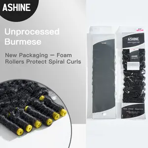 [BRAND-ONLY] Ashine Burmese Curly Bundles Human Hair 10A Brazilian Virgin Human Hair 16-28 Inches Bundles Double Weft Bundles Natural Black Color Wet and Wavy Glueless