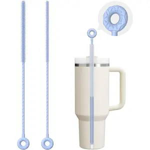 2 Pcs Silicone Straw Cleaner Brush, Extra Long Cleaning Brushes for Straws, 6mm&9mm, Blue