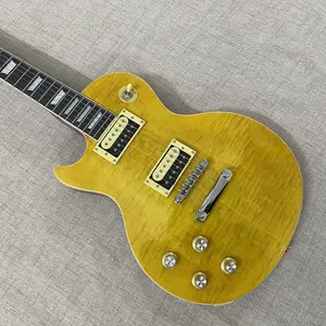 Left hand Amber Yellow lp Guitar Flame Maple Veneer Solid Mahogany Body zebra pickup