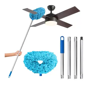 RQ Ceiling Fan Cleaner Duster with Extension Pole (13–48 Inch) – Reusable Microfiber Fan Blade Cleaner for High Ceilings, Walls & Shelves (Blue)
