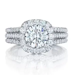 Sparkling Halo Engagement Ring for Women Round Brilliant Cut Simulated Diamond Cushion Halo Split Shank Pave Band Wedding Bridal Promise Ring Luxury Fashion Jewelry Game Day Style Anniversary Birthday Gift for Wife Girlfriend Statement Ring