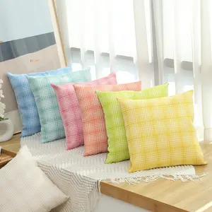Plaid linen pillowcase, simple cushion cover, plain light luxury sofa pillowcase, ins-style pillowcase, tatami pillowcase