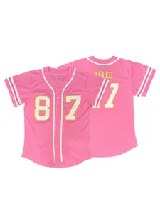 Women's Embroidered Pink Baseball Jersey with V-Neck, Short Sleeve, Knit Fabric, Polyester, Sports Style, Hip Hop Street Art Design for Casual Daily Party