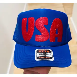 USA- Glitter Puff Royal Blue Unisex Trucker Hat