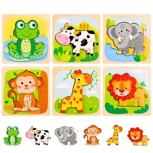 AKEYDIY 6-Pack Wooden Puzzles for Toddlers 2-4, Animals Puzzles Educational Learning Toys for 1-3 Year Old, Kids Montessori Toys for Boys & Girls. Baby Learning Toy Gifts, Christmas Birthday Gifts for Grandkids