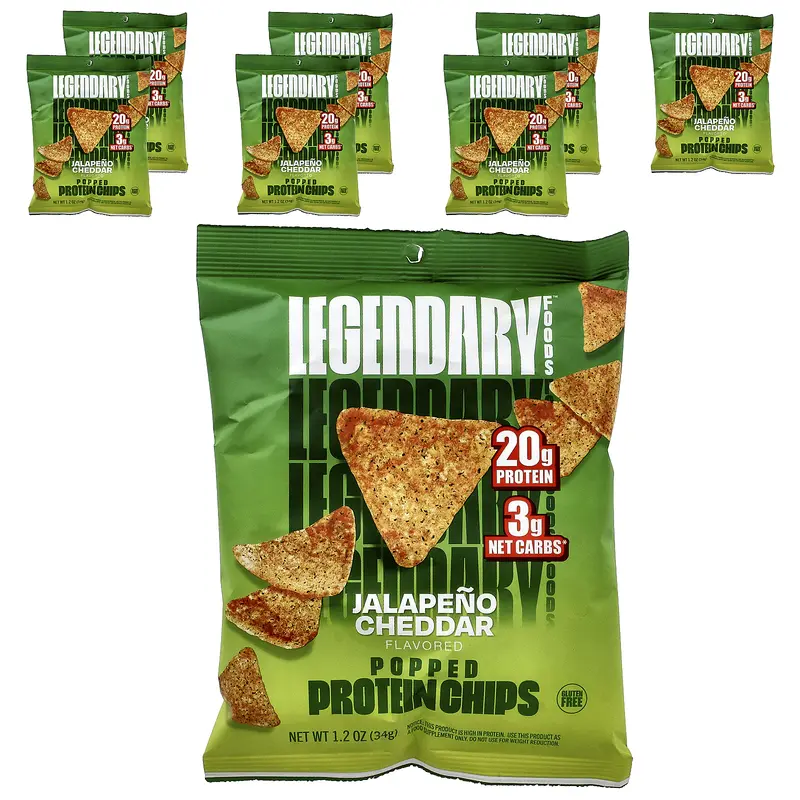 Legendary Foods Popped Protein Chips, Jalapeno Cheddar, 7 Bags, 1.2 oz (34 g) Each