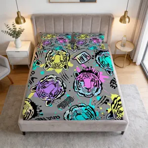 3-Piece Tiger Pattern Fitted Sheet Set, Including 1 Flat Sheet And 2 Pillowcases, Comfortable Bedding, Non-Slip Dust Cover, Suitable For Bedroom And Guest Room