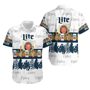 Tropical Pineapple Miller Lite Beer Hawaiian Shirt Shorts Set Beach Summer
