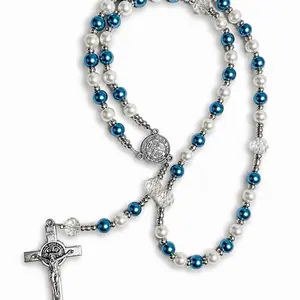 Handmade Argentina Catholic Rosary, 8mm Multicolor Glass Beads, 10mm Crystal-Cut Glass Hail Mary Beads