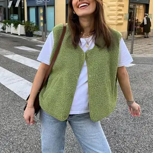 Women’s Fleece Vest Sleeveless V Neck Snap Button Up Jacket Cardigan Winter Warm Outwear Basic Everyday