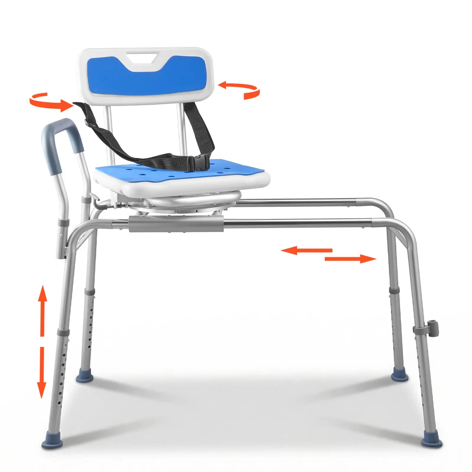 VEVOR Sliding Shower Chair, 400 lbs Tub Transfer Bench for Bathtub with Swivel Seat, Padded Shower Bench with Arms and Backrest, Height Adjustable for Handicap, Adults, Seniors, Elderly and Disabled