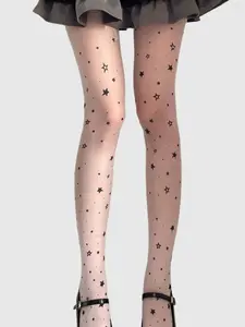 New Star Print Stocking Pantyhose Anti-Pull Thin Knit Fitted Stockings, Cut Anywhere, Comfortable and Stylish, Perfect for Daily Wear