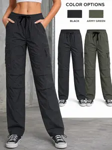 Women's Summer Hiking Pants Lightweight Quick-Dry Long Pants, Sports Pants, Zipper Multi-Pocket Design, Adjustable Drawstring Hem, Breathable Outdoor Soft Shell Material