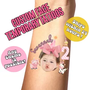 Birthday Custom Face Temporary Tattoos , Kids Party Favors , Childrens Barn Themed Party , 1st Rodeo Party , Personalized Fake Tattoos Gifts