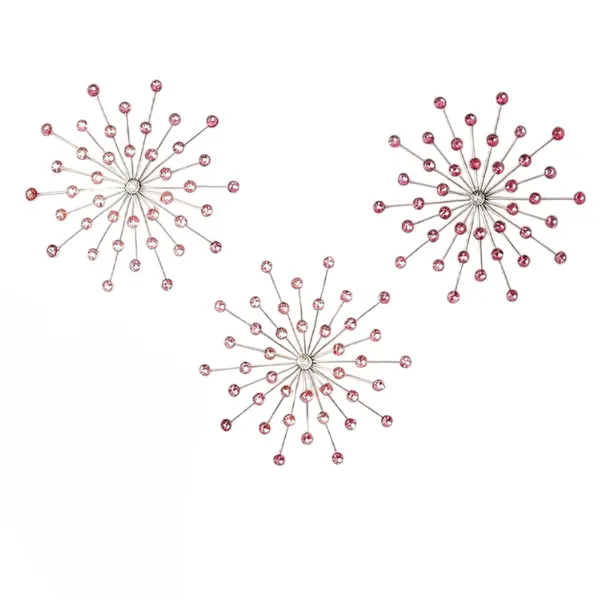 3 Pack Sunburst Wall Decor Metal Crystal with Sparkling Rhinestones 13.5 inch Starburst Set