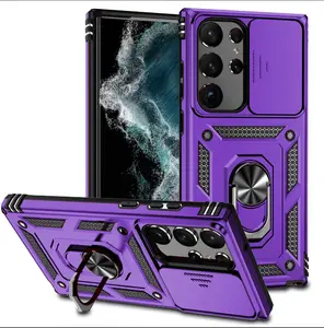 Case with Kickstand and Slide Camera Cover [Military-Grade] Full Body Drop Tested Protective Cover for Samsung Galaxy S23 Ultra (2023) (Purple)