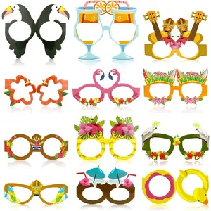 Luau Party Decorations 12 PCS Hawaiian Theme Paper Eyeglasses for Tropical Beach party Pool Party Decorations for Summer Leis Birthday Party Favors Dress Photo Booth Props Luau Outfits for Women