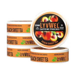 Caffeine Pouches 225mg - 5 pack Peach Sweet Tea -  15 Pouches, Gluten Free & Sugar Free, Refreshing Taste,  new energy sport Beverage
