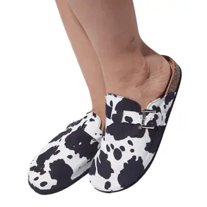 Black Cow Print Mules - Happy Faces