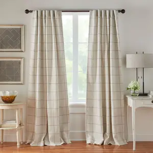 Brighton Windowpane Plaid Lined Room Darkening Single Window Curtain Panel - 52" x 108" - Linen - Elrene Home Fashions