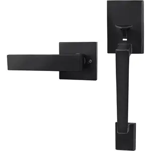 Matte Black Front Door Handle Set with Reversible Lever - Exterior Door Handle Set for Right or Left Handed Doors, Front Door Handle Matte Black
