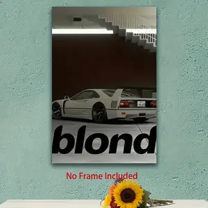 1pc "Blond" White Sports Car Canvas Print - Modern Minimalist Frameless Wall Art with Bold 'blond' Lettering & White Background, Inspirational Automotive Decor for Home Office, Living Room, Bedroom, Dorm, Restaurant  No Frame Included