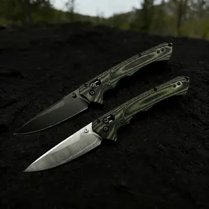 Utility Button Lock Folding Knife D2 Battlewash Blade G10 Handle Multifunctional Cutlery Tool for Outdoor Fishing Camping EDC