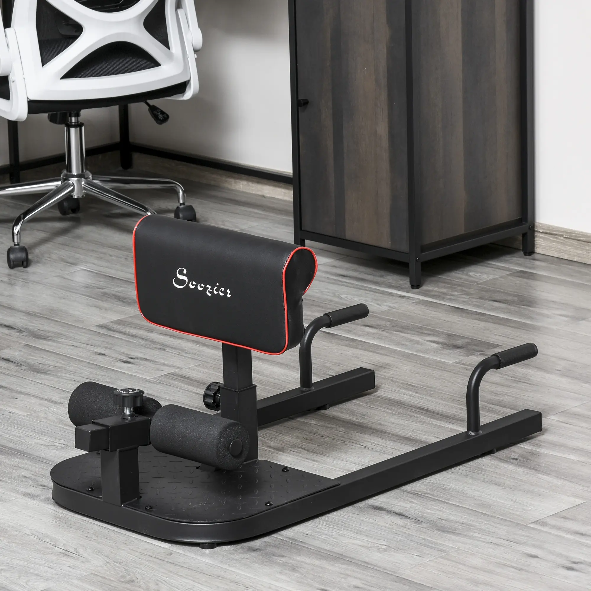 Soozier 3-in-1 Padded Calisthenics Tools - Squat-Assist Pull-Up Bar, Push-Up, Sit-Up & Deep Sissy Squat Machine, Home Workout Equipment, Black