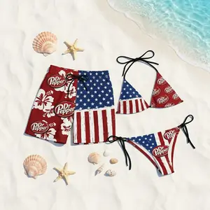 [HOT SUMMER 2026] USA Flag Matching Couple Swimwear Set – String Bikini & Men’s Swim Trunks, Patriotic Beachwear, Summer Vacation Outfit
