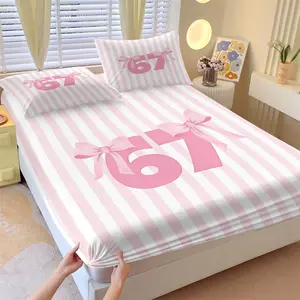 Girly-Style 67 Number Meme Limited Fitted Sheet Set (2 Pillowcases Included) | Soft & Comfortable, Creative Trendy Gift, Home Personality Highlight Bedsheet Sets