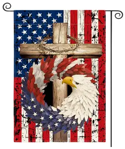 Patriotic Stars and Stripes Eagle Wreath Garden Flag 12x18 Inch Double Sided USA 4th of July Memorial Day Independence Day Watercolor Yard Outdoor Decoration Durable Weather Resistant