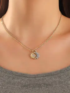 Sun Moon Shine Necklace Sweater Chain Clavicle Design Accessory, High-End Gift for Friends Bff Couples, Perfect Present