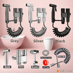 6pcs Wall-Mounted Handheld Bidet Sprayer Set, Includes Sus304 Spray Gun & Brass-Core Valve, Ideal for Home Cleaning & Pet Rinsing