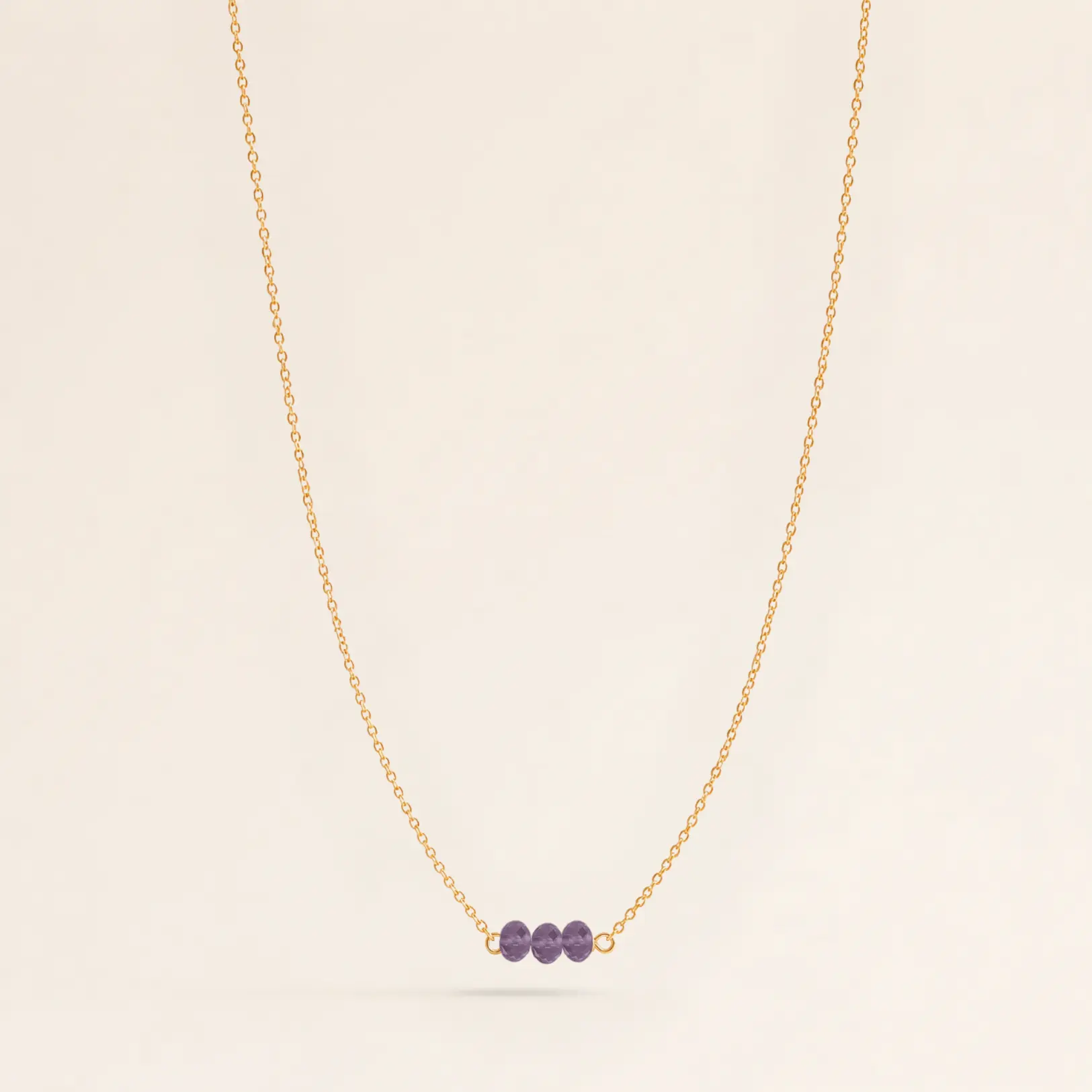 February Birthstone Three Gem Necklace with Faceted Amethyst