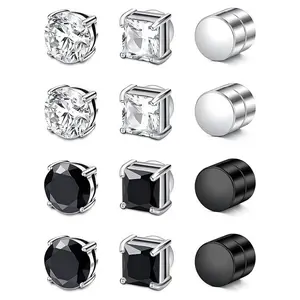 6 Pairs Magnetic Studs for Men Fake Earrings Clip on Earrings for Men Magnet Earrings Aretes de Iman para Hombre Mens Fake Earings