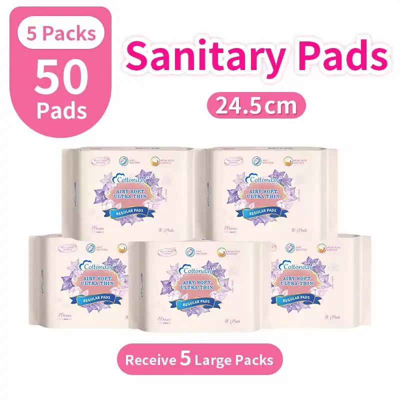 Cottonday Regular Day 245mm 10Pads Feminine Day Santary Napkin Zero-Feel Ultra Thin Soft and Absorbent Organic Cotton Bellflower Series