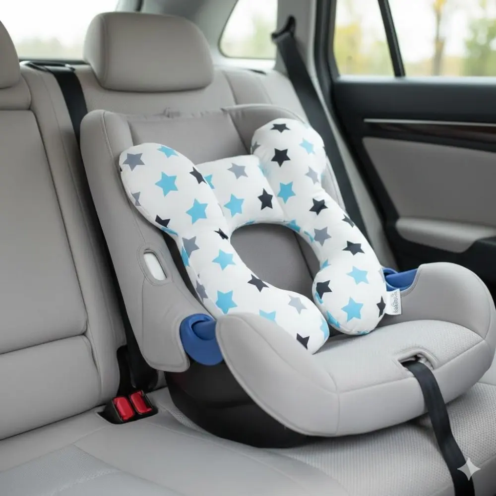Breathable Baby Head Support Neck Pillow for Car Seat & Stroller - 3D Mesh U-Shape Headrest with Adjustable Straps, Anti-Slip Design, Safe & Comfortable Newborn Travel Accessory.